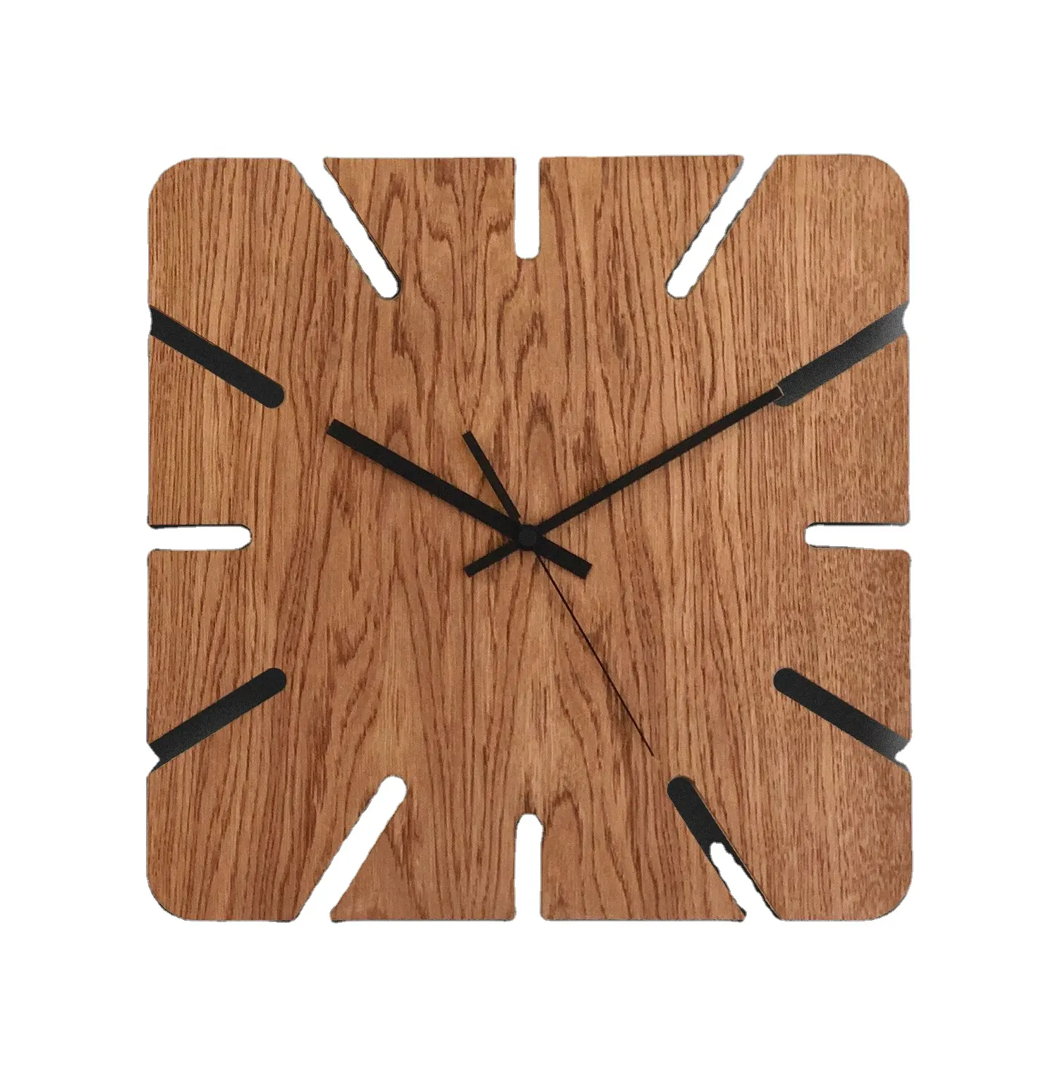 นาฬิกาแขวนผนังไม้ทรงเหลี่ยม,นาฬิกาขัดธรรมชาติงานทำมือคุณภาพสูงสำหรับใช้ตกแต่งภายใน