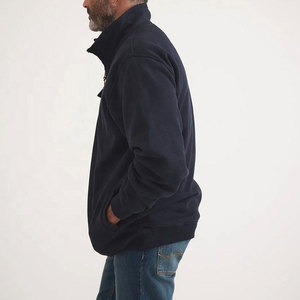 Men's Blue Quarter Zip Fleece <b>Sweatshirt</b> Solid Color Crew Neck Regular Fit Casual Pocket Design Autumn Wear 100% Polyester - Product Image 6