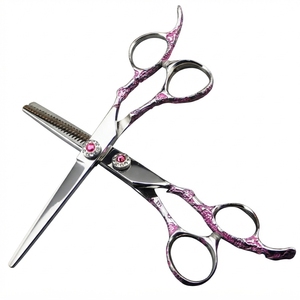 Ciseaux à effiler les cheveux en acier inoxydable, personnalisés avec finition violet-bleu et dents de texture fine, pour la coiffure en salon - Product Image 5