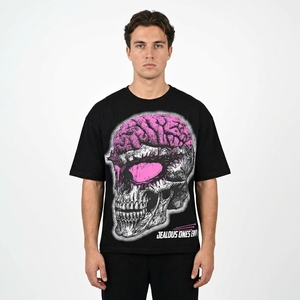 เสื้อยืดโอเวอร์ไซส์สีดำลายกราฟิก ลายกะโหลกสมองสีชมพู ลาย Jealous Ones Envy สไตล์สตรีทแวร์ ลายสยองขวัญ เสื้อยืด unisex ขายส่ง - Product Image 4