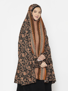 Reversible Long <b>Hijab</b> With Striped And Floral Pattern Polyester Women Adult Traditional Scarf For Daily Wear All Seasons - Product Image 2
