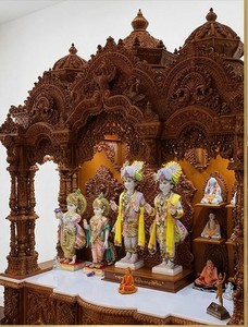 Templo de Madera Swaminarayan BAPS del Sur de la India, Tamaño Grande, Acabado Tradicional en Nogal, Madera de Teca, Estilo Divino, Sala de Pooja - Product Image 5