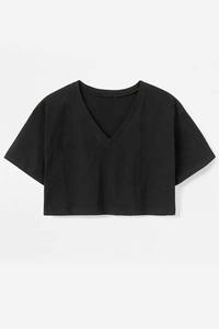 Camiseta Corta para Mujer, Corte Holgado, Manga Corta, Algodón, Color Negro, Estilo Minimalista, Cómoda, Juvenil - Product Image 3