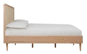 Modern Rattan Headboard <b>Bed</b> <b>Frame</b> Wooden Bedstead Black and Natural Panel <b>Bed</b> for Hotel Home Bedroom - Product Image 3