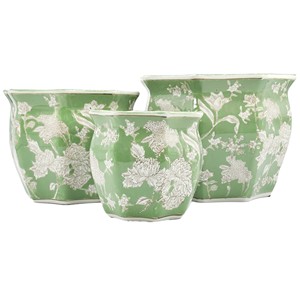 Pots à fleurs en céramique faits à la main, vert et blanc, botaniques, vente en gros, Moradabad - Product Image 1
