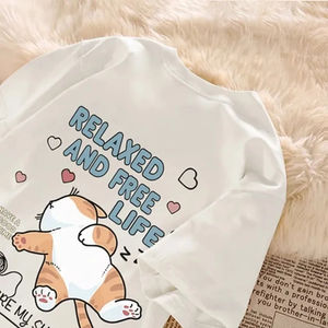 Camiseta de Verano con Estampado de Gato Perezoso de Dibujos Animados, Camiseta de Manga Corta para Parejas, Top Holgado Informal para Mujer - Product Image 4