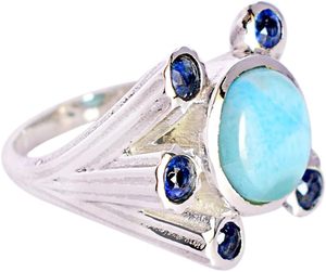 <b>Crown</b> Shape S925 Sterling Silver <b>Ring</b> With Blue Larimar & Kyanite Bezel Set Bohemia Style Gemstone <b>Ring</b> For Women Everyday Wear - Product Image 6
