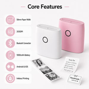 <span class=keywords><strong>Imprimante</strong></span> thermique miniature OEM 58 mm 203 DPI Bluetooth pour photos et étiquettes de poche - Product Image 2