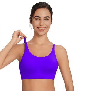 Soutien-gorge de sport pour femme, couleur unie bleu, pour yoga - Product Image 3