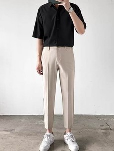 Pantalon décontracté à fermeture éclair, léger, taille mi-haute, 100 % coton, respirant, confortable, couleur unie, poches, coupe droite, long, pour le quotidien - Product Image 6
