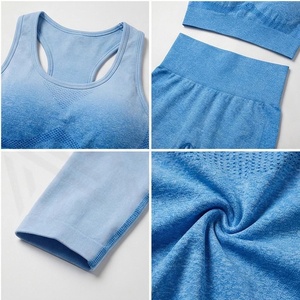 2 Piece Yoga Set Racerback Sports <b>Bra</b> Full Length Leggings Gradient <b>Blue</b> Seamless Breathable High Waist Women's Activewear - Product Image 4