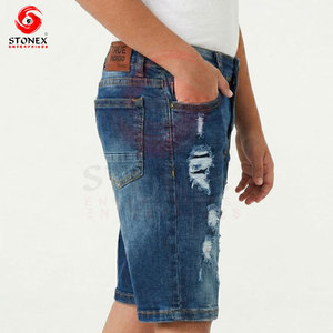 Shorts en jean déchiré pour homme, taille mi-haute, effet délavé, style streetwear, décontracté, été - Product Image 2