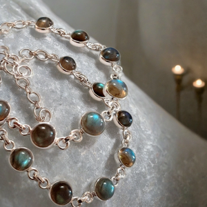 925 Sterling Silver Unisex <b>Bracelet</b> Handmade Bohemian <b>Fine</b> Chain Link Natural Labradorite Gemstone eternity vermeil - Product Image 2