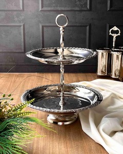 <b>Two</b> <b>Tier</b> Round <b>Cake</b> <b>Stand</b> With Gold Branch Design Metal Dessert Display Glam Style Party Serving Tray - Product Image 6