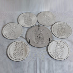 Bunch Of Grapes Engraved Metal Coaster Set With Stand. Aluminum <b>Round</b> Shape Drink Cup <b>Mats</b> For Dining Bar & Party Table Decor - Product Image 3