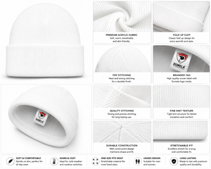Bonnet unisexe blanc en tricot 100 % acrylique, couleur unie, style décontracté, chaud pour l'hiver, broderie style urbain, taille 56-58 cm - Product Image 5