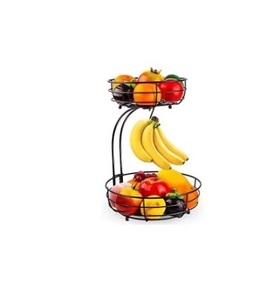 Panier de Comptoir à 2 Niveaux en Métal Noir de Luxe avec Crochets Suspendus, Organisateur Stable pour Fruits, Snacks et Cosmétiques - Product Image 3
