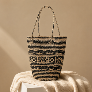 <b>Straw</b> Woven Bohemian Fashion Eco-Friendly Tote <b>Bag</b> Solid Color Open Top Summer Beach Daily Travel Women's Bucket Handbag - Product Image 1