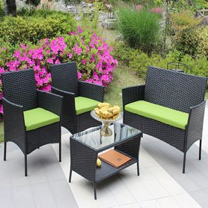 Set di Mobili da Giardino in Rattan a 4 Pezzi con Cuscini Verdi, Divano in Vimini da Esterno con Seduta Confortevole - Product Image 2