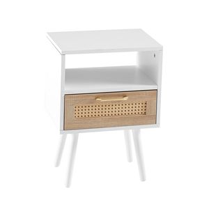 15.75 moderno \ "tavolino in Rattan bianco con cassetto e gambe in legno massello comodino o tavolino per camera da letto o soggiorno - Product Image 2