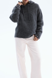 Hoodie en mohair sur mesure, fabricant de tricots de luxe, hoodie en tricot dégradé avec cordon de serrage, mélange de laine mohair pour homme - Product Image 3
