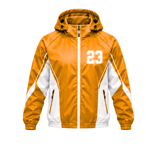Chaqueta Cortavientos para Hombre al por Mayor con Capucha Ajustable, Diseño Artístico Numérico y Secciones Laterales en Contraste para Entrenamiento en Equipo - Product Image 1
