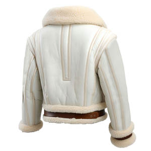 Veste aviateur en cuir véritable pour homme, en peau de mouton, doublée de fourrure synthétique, style bomber d'hiver - Product Image 4