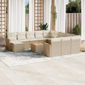 Conjunto de Sofás Modulares Grandes de Ratán Sintético PE Beige para Jardín, Muebles de Jardín Modulares Cómodos - Product Image 1