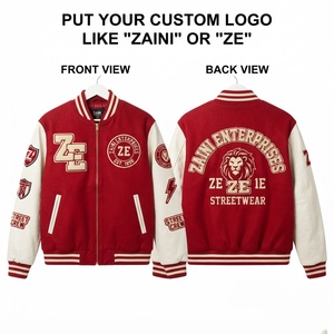 Chaqueta Varsity ZAINI de Tela de Lana de 320 GSM, Resistente al Viento, con Exterior de Lana/Poliéster, Bordado Chenille, Logotipo Personalizado, Negro/Rojo - Product Image 1