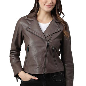 Trendy Winter Solid Knitted Leather Jacket for Women Biker Style <b>Zipper</b> Closure Reversible <b>Waterproof</b> Comfortable Slim Fit - Product Image 1