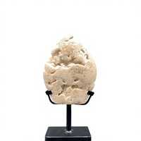 Sculpture de flamme en calcite sur mesure (12,5-15 cm) avec support en fer, décoration de table et accessoire, façade bombée et dos plat