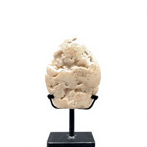 Custom-Size 12.5-15 cm Calcite Flame Sculpture with Iron <b>Stand</b> Table Decoration & Accessory with Domed Front and Flat Back - Product Image 3