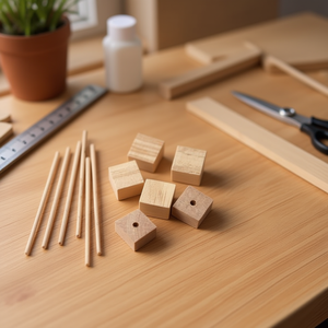 Set di blocchi e bastoncini in legno ILAN 20x20x20mm 6 pezzi 3x100mm 6 pezzi per artigianato - Product Image 2