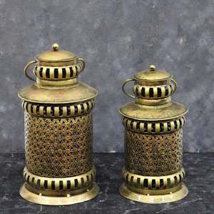 Vintage Gold Moroccan Iron <b>Tea</b> <b>Light</b> Lantern Set Metal Filigree Votive Candle Holder for Wedding Centerpiece & Home Decor - Product Image 1