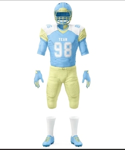 Uniforme de Fútbol Americano para Equipo, Color Azul Claro y Amarillo 98, Jersey con Estampado por Transferencia de Calor, Pantalones, Guantes, Tacos, para Hombre Adulto, Todas las Temporadas - Product Image 1