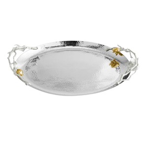 Elegance Golden Leaf Rectangular <b>Serving</b> <b>Tray</b> Hammered Stainless Steel <b>Gold</b> & Silver Finish Decorative <b>Tray</b> For Home And Events - Product Image 6