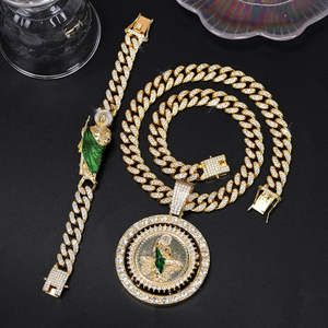 ชุดสร้อยคอจี้เพชรแบบหมุนได้ของฮิปฮอปสำหรับผู้ชายสร้อยข้อมือโซ่ร้อยเชือกสไตล์คิวบา - Product Image 6