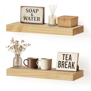 Pine Wood Double Tier Minimalist <b>Wall</b> <b>Shelves</b> & <b>Floating</b> <b>Shelves</b> for Living Room-OEM Custom Wholesale | Aqudus Saleem India - Product Image 5