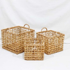 Modern Water Hyacinth <b>Square</b> Storage <b>Basket</b> Woven Eco-Friendly Organizer Bin with Handle for Home Kitchen Laundry - Product Image 6