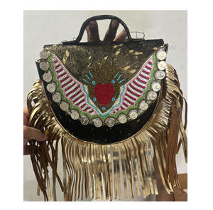 Bolso bandolera de lona estilo bohemio de diseñador para mujer, bolso de hombro de piel de vaca con cuentas hecho a mano, bordado, compras nocturnas, indio - Product Image 3