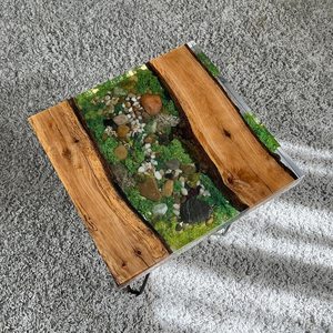 Forest Creek Wooden Moss <b>Epoxy</b> <b>Table</b> Handmade Rustic River Design <b>Coffee</b> <b>Table</b> Natural Pebble Art Luxury Nature Inspired Home - Product Image 6