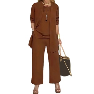 Ropa de mujer, conjunto de pantalón de 3 piezas con estilo para mujer, cárdigan de manga larga, chaleco con cuello redondo, pantalones de pierna ancha, traje de otoño y primavera - Product Image 2