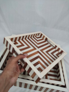 Bandeja de Servicio Cuadrada de MDF Ecológica con Incrustaciones de Hueso Gris con Diseño Marroquí Hecho a Mano de Primera Calidad - Product Image 2