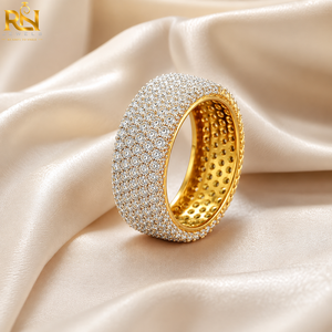 Bague de déclaration de luxe unisexe en or massif, sertie de 3/4 de diamants de laboratoire taille brillant, motif nid d'abeille, bijoux de mariage |   Excellente qualité - Product Image 4