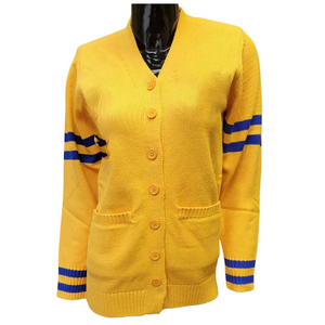 Precios B2B completos. Agregue su propio logotipo bordado personalizado en suéteres tipo cárdigan de punto unisex para hermandades, fraternidades y universidades. - Product Image 1