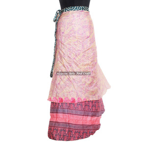 Falda Larga de Seda Fluida para Playa, Estilo Sari, Reversible de 2 Capas, con Estampado Mágico, 38 Pulgadas - Product Image 4