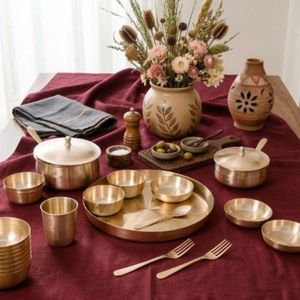 Indian Heritage Kansa Bronze Dinner Set Handmade Dining <b>Utensils</b> for Authentic Experience - Product Image 2