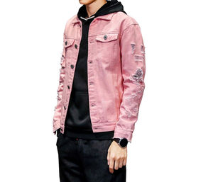 Veste en jean blanche déchirée pour hommes, vente en gros, logo personnalisé, vêtement d'extérieur décontracté en coton, OEM ODM en vrac - Product Image 5