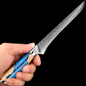 Drop Point <b>Knife</b> Damascus Steel Blade 0.6mm Thickness Straight Edge Turquoise Handle <b>Kitchen</b> Use - Product Image 5