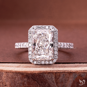 3 Carat Radiant Cut Halo Lab Diamond Ring <b>Large</b> Statement Engagement Jewelry Pave Band IGI Certified 10K White Gold Ring - Product Image 1
